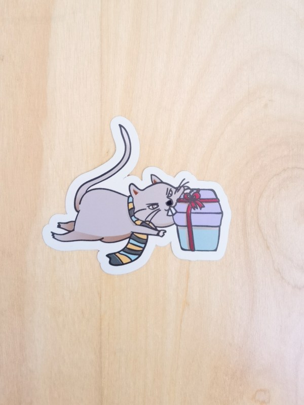 Mouse with Present Vinyl Waterproof Sticker